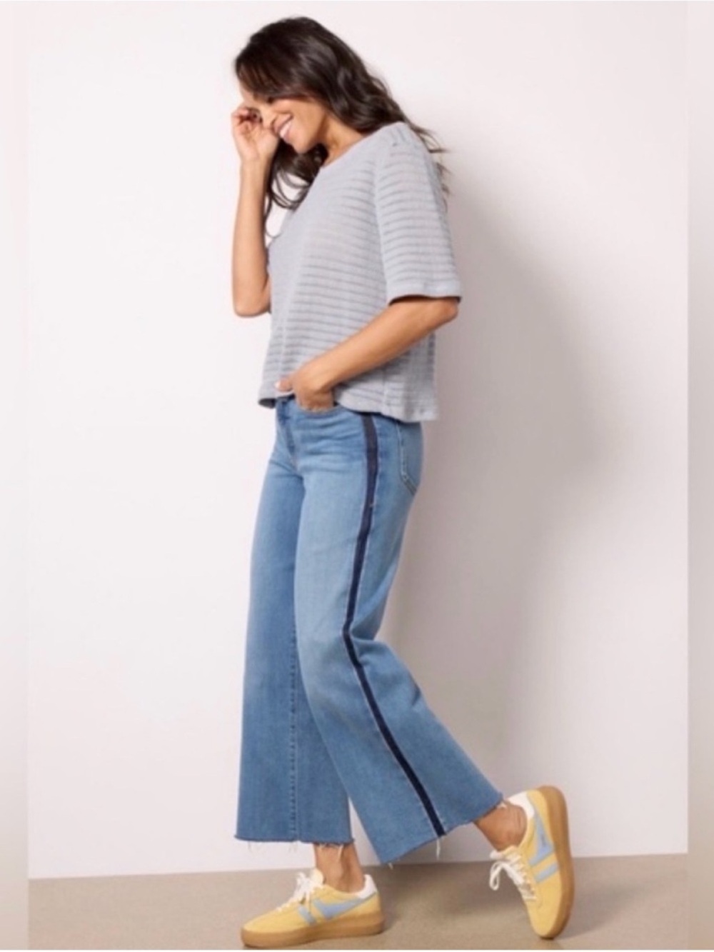 Good American High Rise Side Stripe Wide Leg Palazzo Crop Jeans Size 10